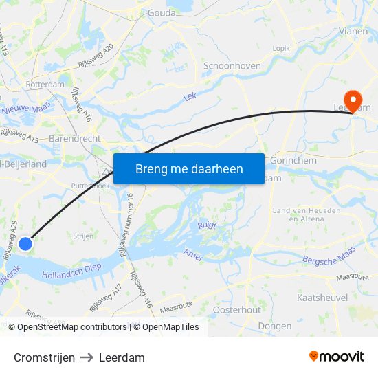 Cromstrijen to Leerdam map