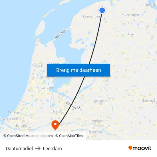 Dantumadiel to Leerdam map