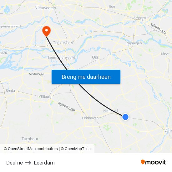 Deurne to Leerdam map