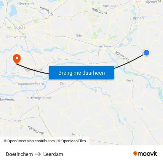 Doetinchem to Leerdam map