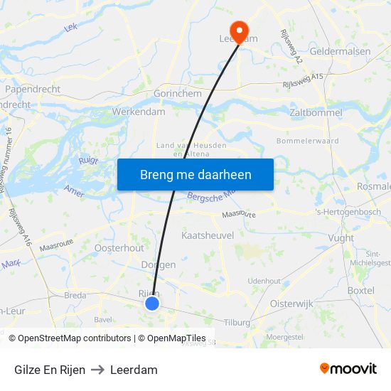 Gilze En Rijen to Leerdam map