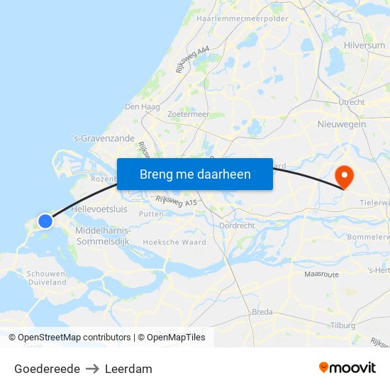 Goedereede to Leerdam map
