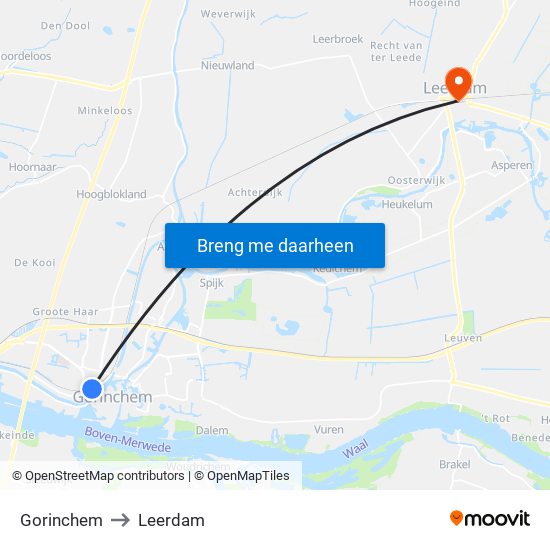 Gorinchem to Leerdam map
