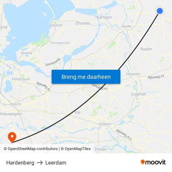 Hardenberg to Leerdam map
