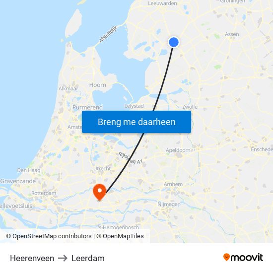 Heerenveen to Leerdam map