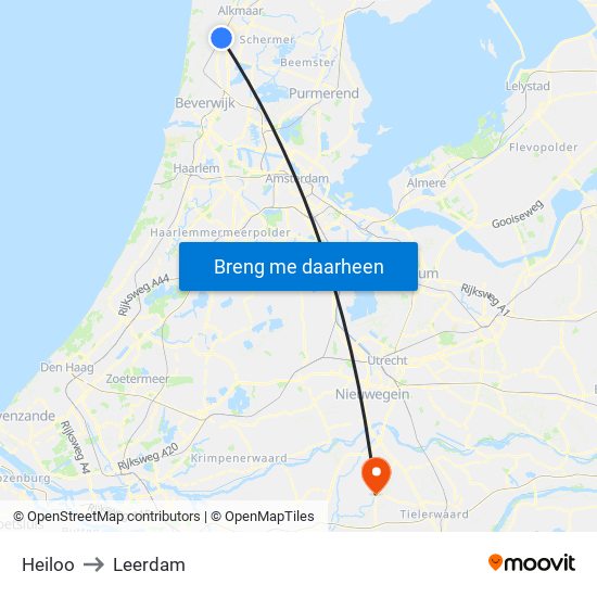 Heiloo to Leerdam map