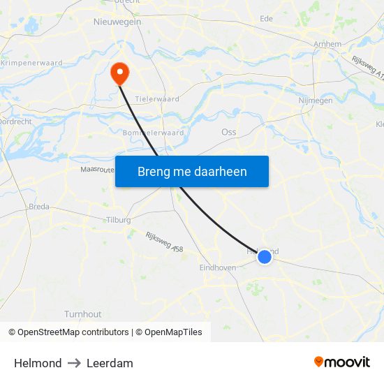Helmond to Leerdam map
