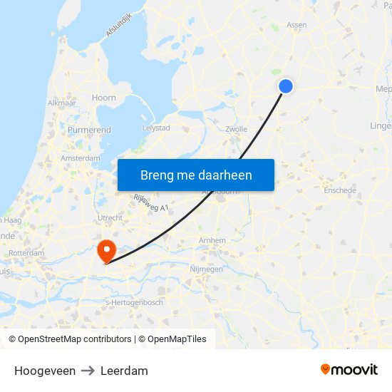 Hoogeveen to Leerdam map