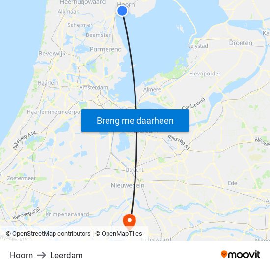 Hoorn to Leerdam map