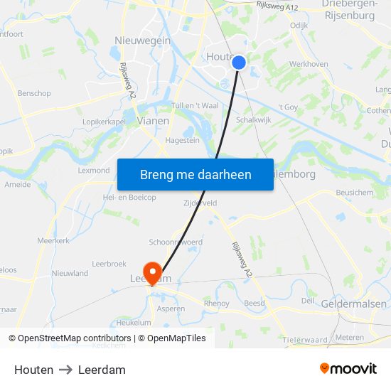 Houten to Leerdam map