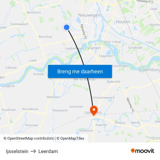 Ijsselstein to Leerdam map