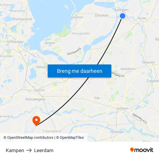 Kampen to Leerdam map