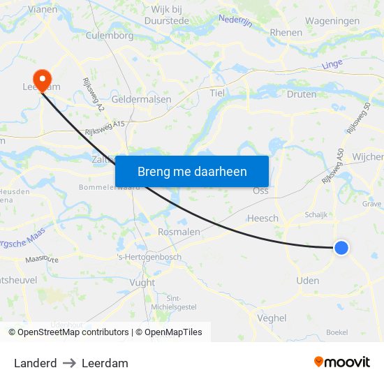 Landerd to Leerdam map