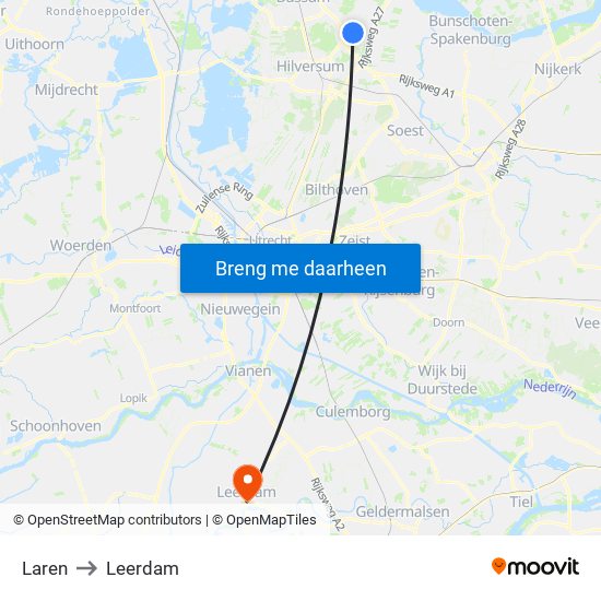 Laren to Leerdam map