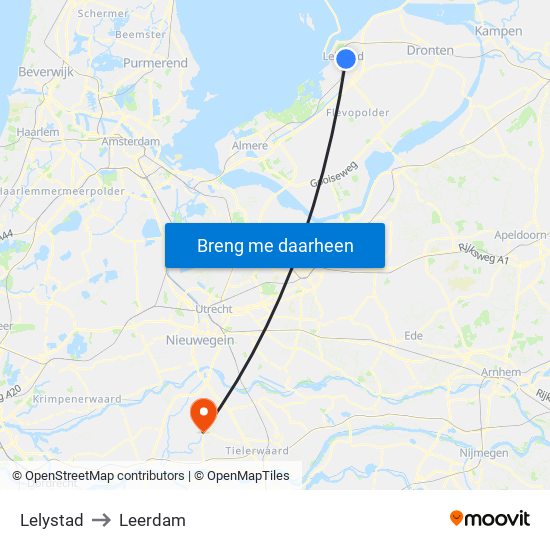 Lelystad to Leerdam map