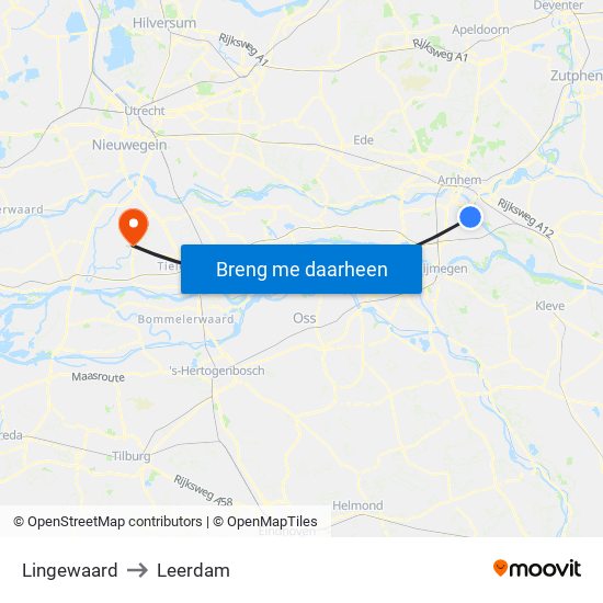 Lingewaard to Leerdam map