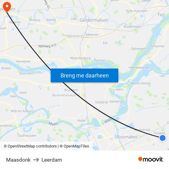 Maasdonk to Leerdam map