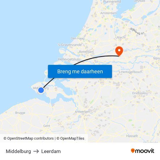 Middelburg to Leerdam map