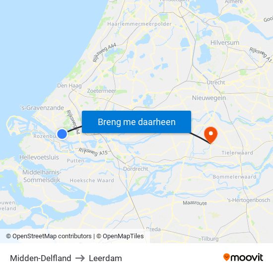 Midden-Delfland to Leerdam map