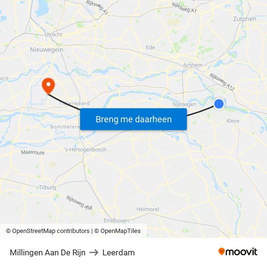 Millingen Aan De Rijn to Leerdam map