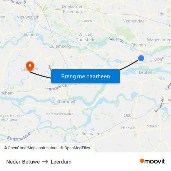 Neder-Betuwe to Leerdam map