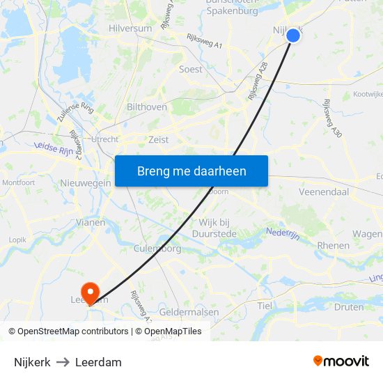 Nijkerk to Leerdam map