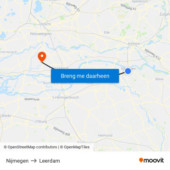 Nijmegen to Leerdam map