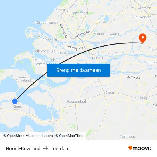 Noord-Beveland to Leerdam map