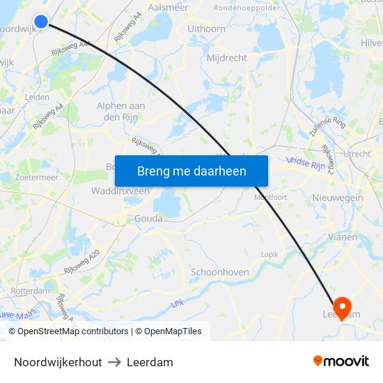 Noordwijkerhout to Leerdam map