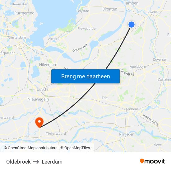 Oldebroek to Leerdam map
