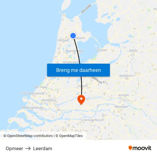 Opmeer to Leerdam map