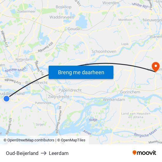 Oud-Beijerland to Leerdam map