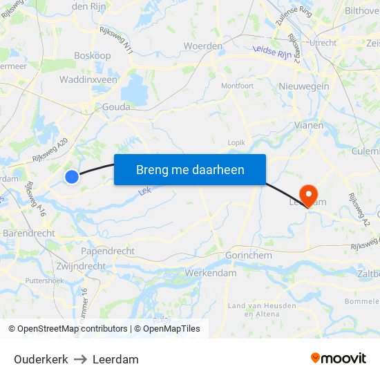 Ouderkerk to Leerdam map