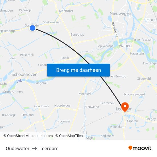 Oudewater to Leerdam map