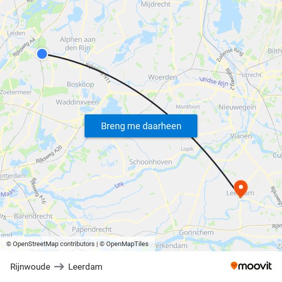 Rijnwoude to Leerdam map