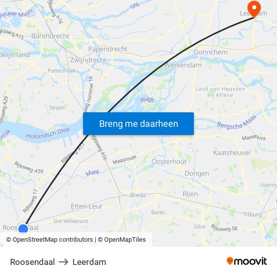 Roosendaal to Leerdam map