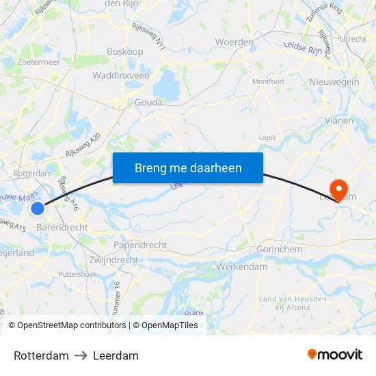 Rotterdam to Leerdam map