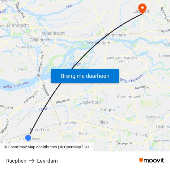 Rucphen to Leerdam map