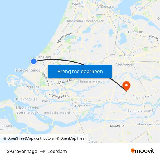 'S-Gravenhage to Leerdam map