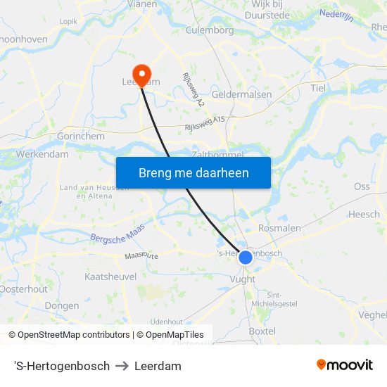 'S-Hertogenbosch to Leerdam map