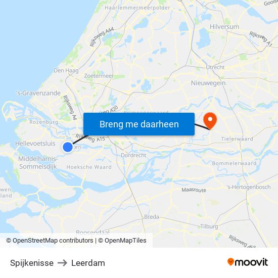 Spijkenisse to Leerdam map