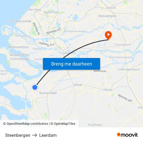 Steenbergen to Leerdam map