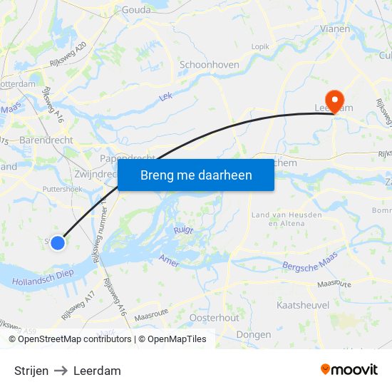 Strijen to Leerdam map