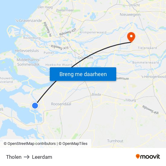 Tholen to Leerdam map