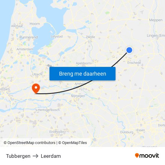 Tubbergen to Leerdam map