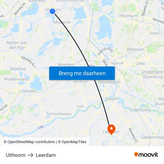 Uithoorn to Leerdam map