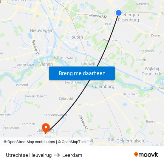 Utrechtse Heuvelrug to Leerdam map