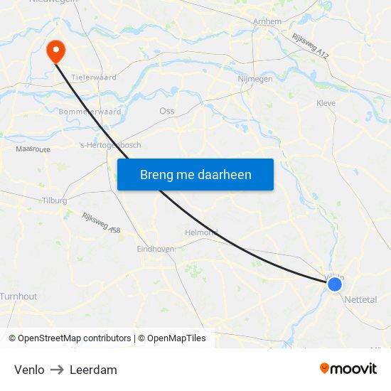 Venlo to Leerdam map