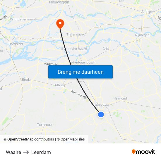 Waalre to Leerdam map