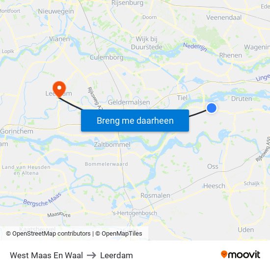 West Maas En Waal to Leerdam map